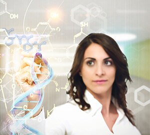 shutterstock_278040860-a woman is drawing a chemical formula